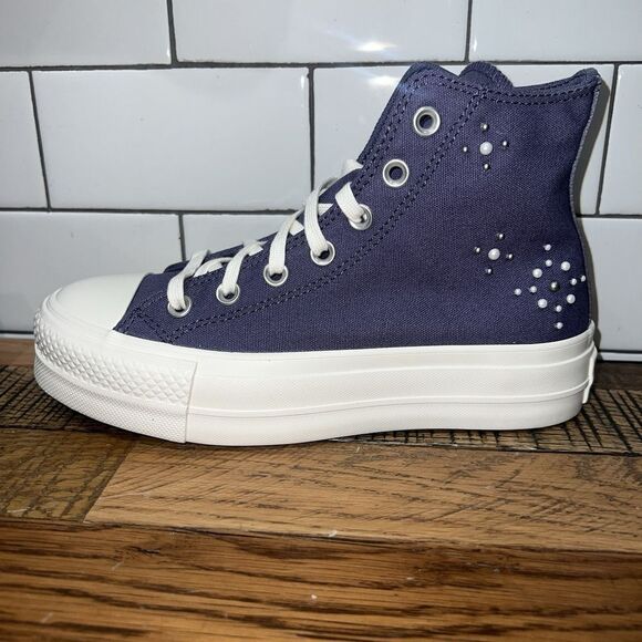 New Converse Chuck Taylor All Star Lift Platform Pearls & Studs A12513C Size 8.5 - Picture 1 of 6